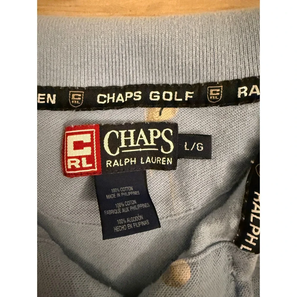 Chaps Ralph Lauren Golf Polo Shirt Mens Large Blue All Over Golf Print‎ Cotton